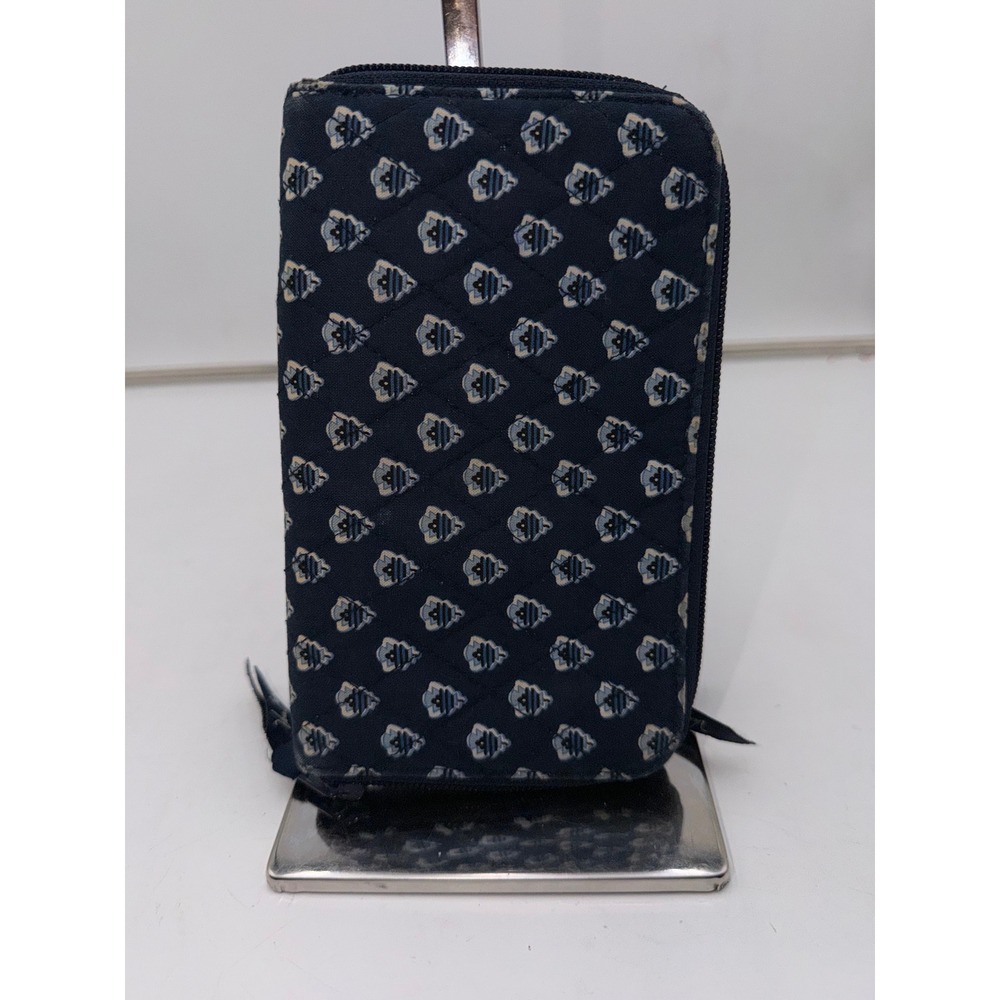 Vera Bradley Navy Blue Quilted Cotton Zip Around Wallet Geometric **CORNER WEAR - Picture 2 of 7